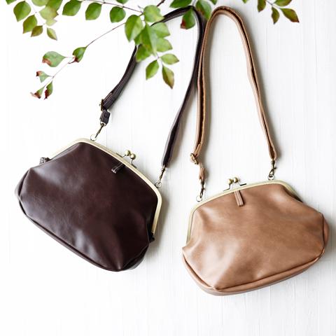 まゆりん　がま口バッグ4点　合皮ショルダー紐付き ナチュラル合皮 がま口 ショルダーバッグ 全4カラー